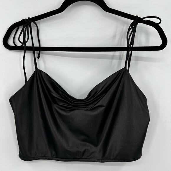 🆕 NWOT Superdown Revolve Cameron Tie Strap Crop Top Black Ruched Tank Top Large - Picture 8 of 16